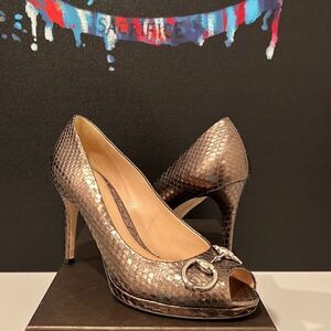 Gucci Snakeskin Peep Toe Pumps